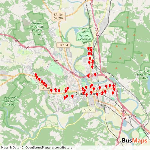 Transit Data for United States by Chillicothe Transit System with Stops on Map