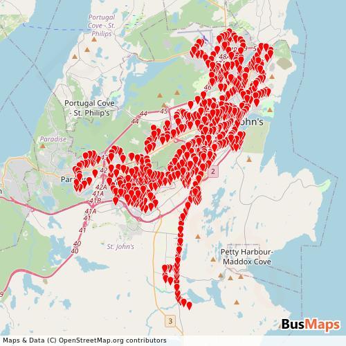 Transit Data for Canada by Metrobus with Stops on Map