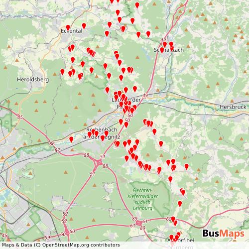 Transit Data for Germany by VGN Kraus Reisen with Stops on Map