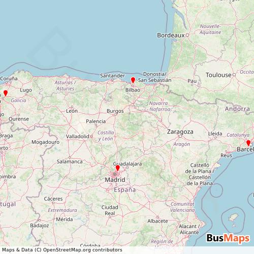 Transit Data for Spain by World2fly with Stops on Map