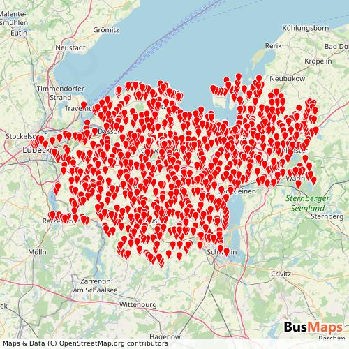 Transit Data for Germany by Nahbus Gmbh with Stops on Map
