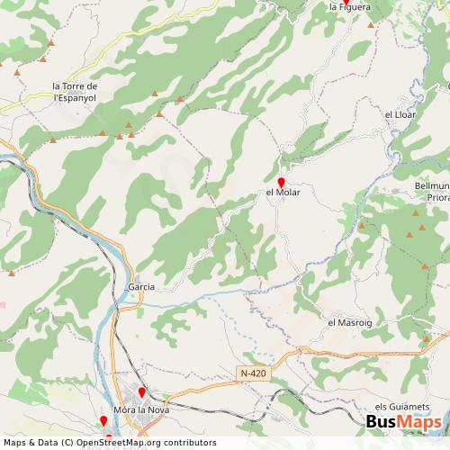 Transit Data for Spain by TPP Domènech Autocars with Stops on Map
