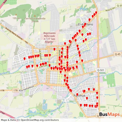 Transit Data for Chile by Paillihue with Stops on Map