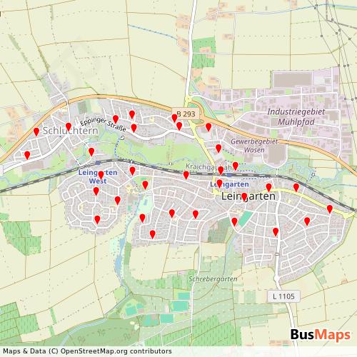 Transit Data for Germany by Bürgerbus Leingarten with Stops on Map