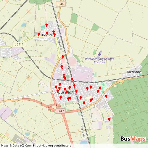 Transit Data for Germany by Reisedienst Walter Müller Biblis with Stops on Map