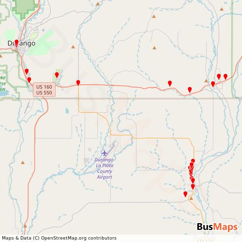 Transit Data for United States by Road Runner Transit with Stops on Map