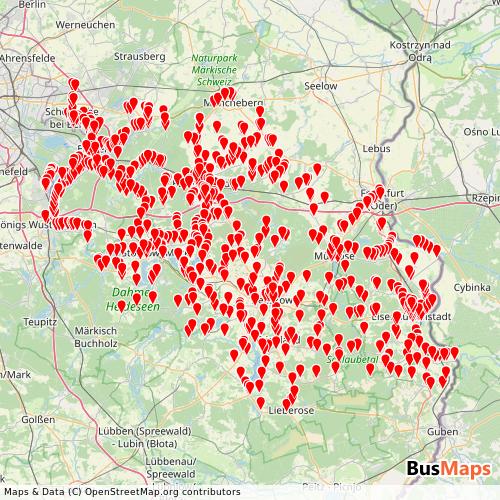 Transit Data for Germany by Busverkehr Oder-Spree Gmbh with Stops on Map