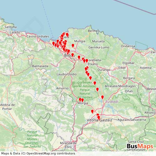 Transit Data for Spain by Autobuses La Unión, S.A. with Stops on Map