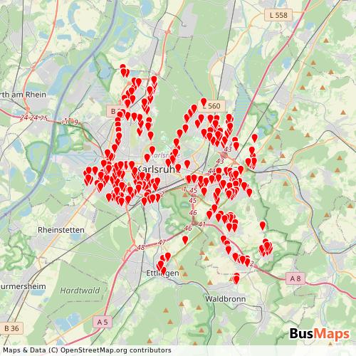 Transit Data for Germany by Bus Vbk with Stops on Map