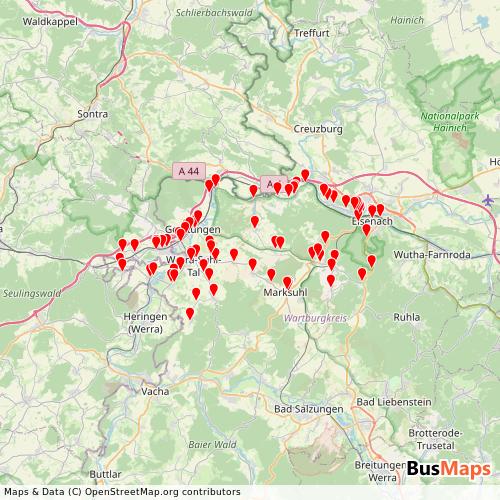 Transit Data for Germany by Verkehr Werra Ohg with Stops on Map