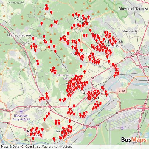 Transit Data for Germany by HLB Hessenbus Hofheim with Stops on Map