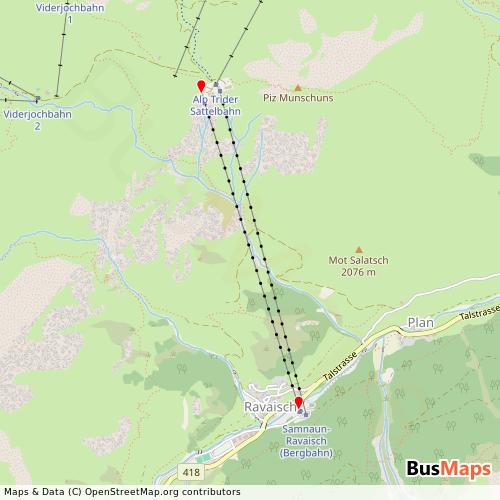 Transit Data for Switzerland by LS (Bergbahnen Samnaun Ag) with Stops on Map