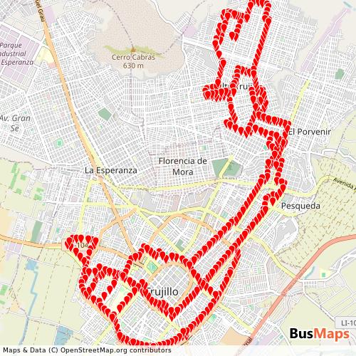 Transit Data for Peru by La Libertad with Stops on Map