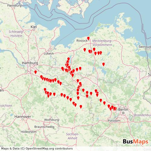 Transit Data for Germany by DB Regio Bus Mitte with Stops on Map