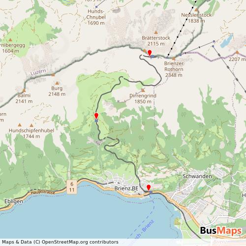 Transit Data for Switzerland by Brienz Rothorn Bahn Ag with Stops on Map