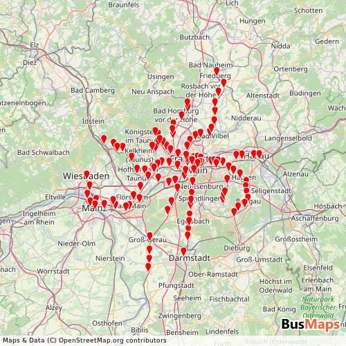 Transit Data for Germany by DB Regio AG S-Bahn Rhein-Main with Stops on Map