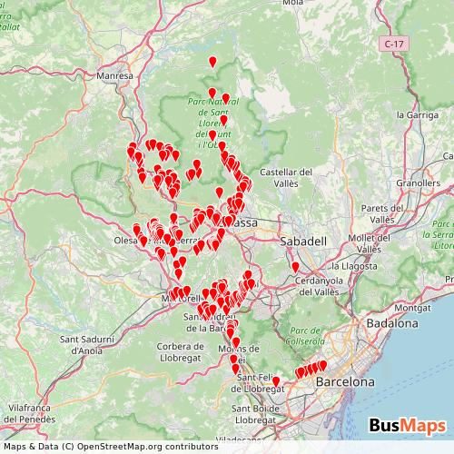 Transit Data for Spain by Transportes Generales de Olesa, Sa with Stops on Map