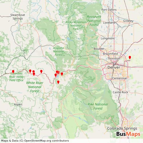 Transit Data for United States by Epic Mountain Express with Stops on Map