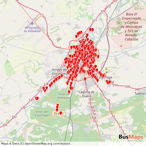 Transit Data for Spain by Auvasa with Stops on Map