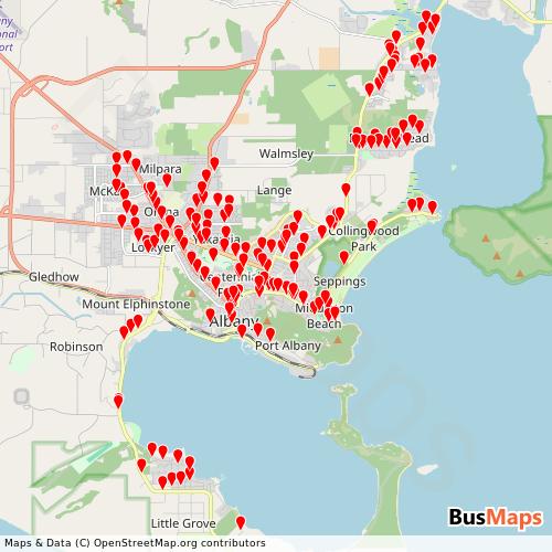 Transit Data for Australia by Transalbany with Stops on Map