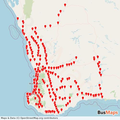 Transit Data for Australia by Transwa with Stops on Map