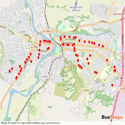 Transit Data for Chile by Transporte Camino Real Ltda. with Stops on Map