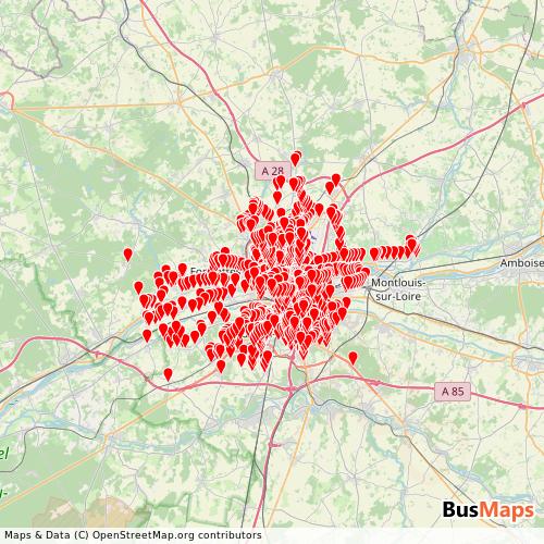 Transit Data for France by Filbleu - Tours with Stops on Map