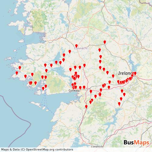 Transit Data for Ireland by TFI Local Link Galway with Stops on Map