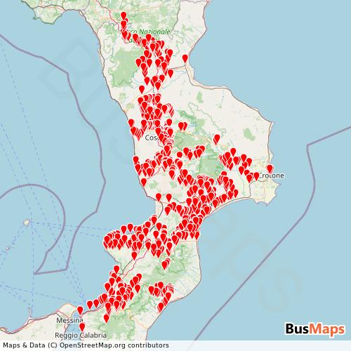 Transit Data for Italy by Ferrovie Della Calabria S.R.L. with Stops on Map