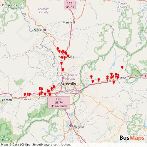 Transit Data for United States by Mountain Mobility with Stops on Map