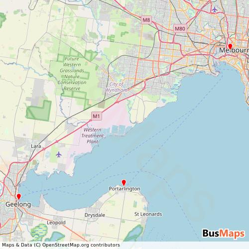 Transit Data for Australia by Port Phillip Ferries with Stops on Map
