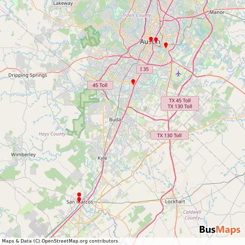 Transit Data for United States by San Marcos Transit with Stops on Map