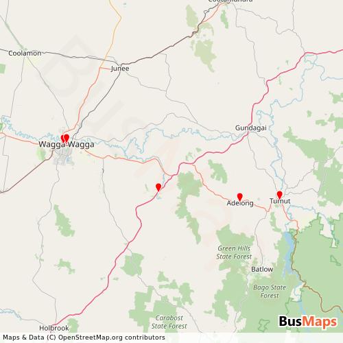 Transit Data for Australia by Goode's Coaches with Stops on Map