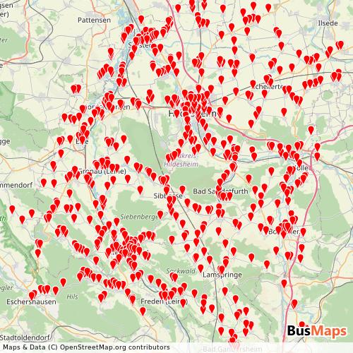 Transit Data for Germany by Rvhi Regionalverkehr Hildesheim Gmbh with Stops on Map