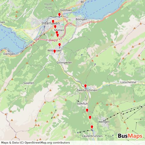 Transit Data for Switzerland by BOB Auto (Busbetrieb Bob) with Stops on Map