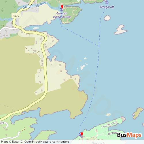 Transit Data for Ireland by Blue Pool Ferry with Stops on Map