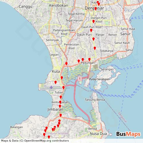 Transit Data for Indonesia by Trans Sarbagita with Stops on Map