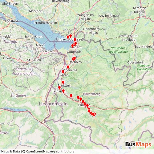 Transit Data for Austria by Montafoner Bahn with Stops on Map