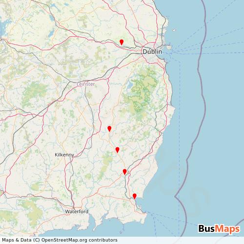 Transit Data for Ireland by Ardcavan Coach Tours with Stops on Map