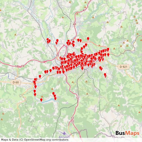 Transit Data for France by Libeo (Brive) with Stops on Map