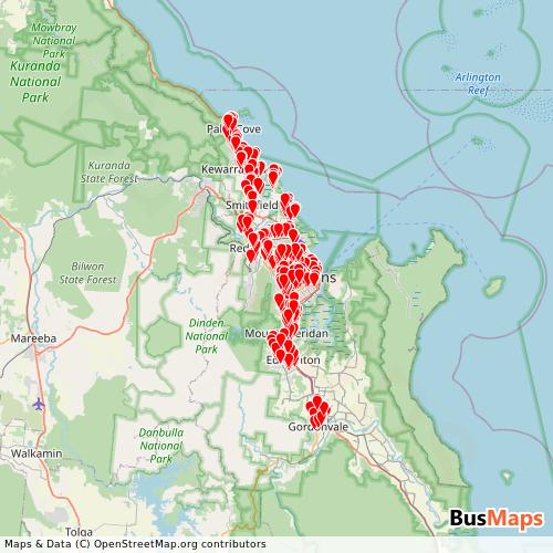 Transit Data for Australia by Kinetic (Cairns) with Stops on Map
