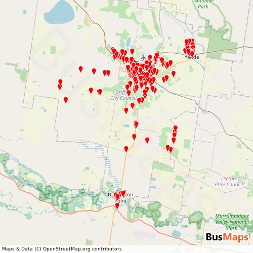 Transit Data for Australia by Griffith Buslines with Stops on Map