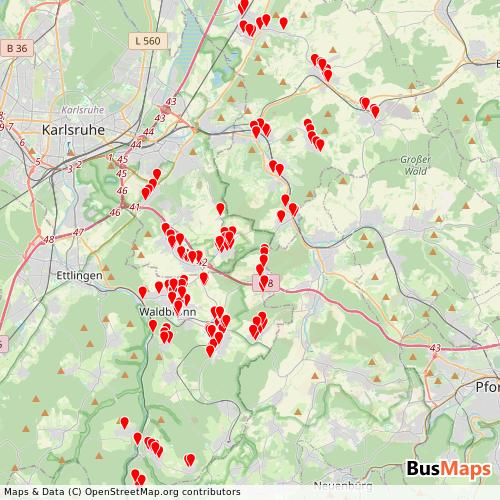 Transit Data for Germany by Engel Mühlacker with Stops on Map