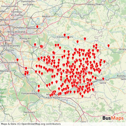Transit Data for France by Provinois - Brie et Seine with Stops on Map