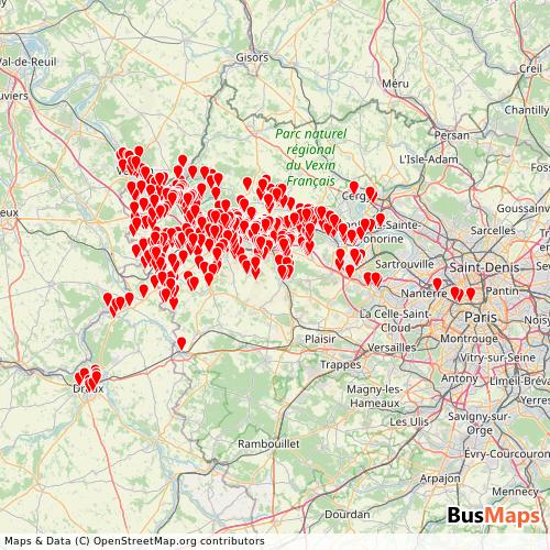 Transit Data for France by Mantois with Stops on Map