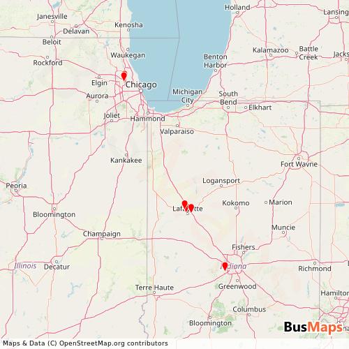 Transit Data for United States by Reindeer Shuttle Inc. with Stops on Map