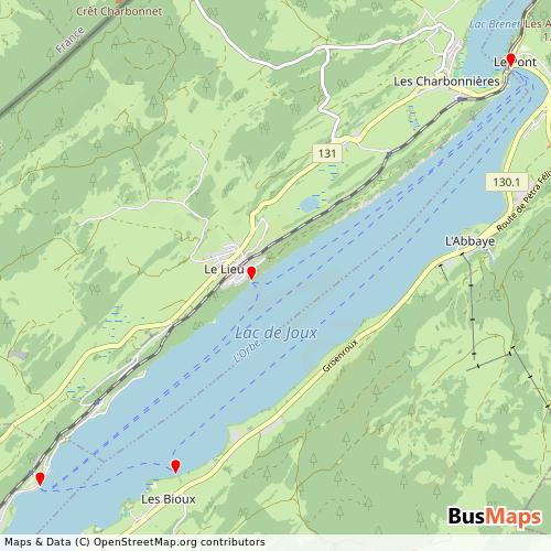 Transit Data for Switzerland by NLJ (Navigation Lac de Joux) with Stops on Map