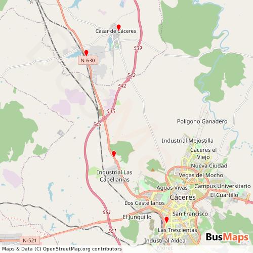 Transit Data for Spain by Autocares Hnos Fernandez Palomino Sl with Stops on Map