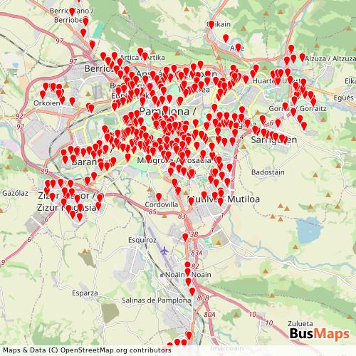 Transit Data for Spain by Transports Ciutat Comtal with Stops on Map