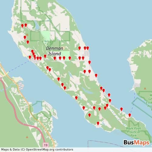 Transit Data for Canada by Denman Island Bus Service with Stops on Map